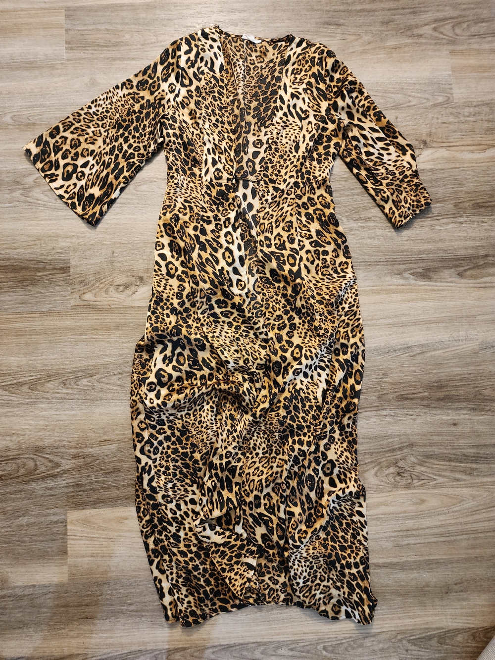 Main Strip Leopard Print Maxi Open Blouse in Tan and Black